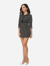 Casual Plaid Single Breasted Designed Polo Collar Blouse