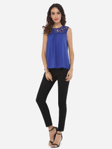 Casual Hollow Out Lace Patchwork Plain Exquisite Crew Neck Blouse