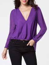 Casual Deep V-neck Patchwork Hollow Out Dip Hem Blouse