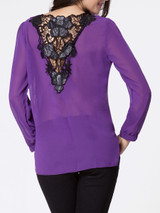 Casual Deep V-neck Patchwork Hollow Out Dip Hem Blouse