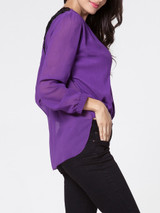 Casual Deep V-neck Patchwork Hollow Out Dip Hem Blouse