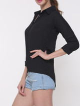 Casual Concise V Neck Plain Blouse
