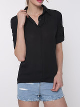 Casual Concise V Neck Plain Blouse