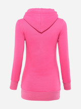 Casual Longline Drawstring Slit Pocket Plain Hoodie