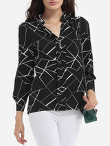 Casual Band Collar Chiffon Printed Blouse