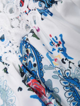Casual Hollow Out Patchwork Printed Designed V Neck Blouse
