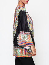 Casual Assorted Colors Tribal Printed Batwing Mandarin Sleeve V Neck Blouse