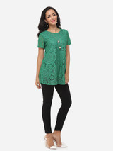 Casual Hollow Out Lace Plain Elegant Round Neck Blouse