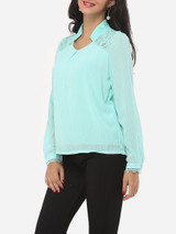 Casual Lace Plain Elegant Band Collar Blouse