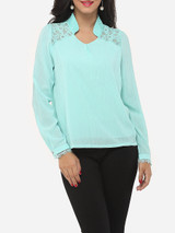 Casual Lace Plain Elegant Band Collar Blouse