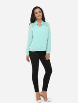 Casual Lace Plain Elegant Band Collar Blouse