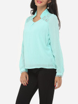 Casual Lace Plain Elegant Band Collar Blouse