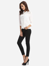 Casual Hollow Out Plain Chic Band Collar Blouse Casual Hollow Out Plain Chic Band Collar Blouse