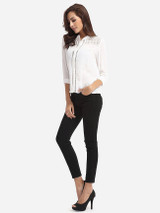 Casual Hollow Out Plain Chic Band Collar Blouse Casual Hollow Out Plain Chic Band Collar Blouse