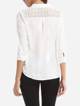 Casual Hollow Out Plain Chic Band Collar Blouse Casual Hollow Out Plain Chic Band Collar Blouse