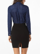 Casual Band Collar Single Breasted Polka Dot Blouse