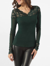 Casual V Neck Hollow Out Lace Patchwork Plain Blouse Casual V Neck Hollow Out Lace Patchwork Plain Blouse