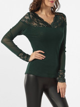 Casual V Neck Hollow Out Lace Patchwork Plain Blouse Casual V Neck Hollow Out Lace Patchwork Plain Blouse