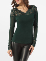 Casual V Neck Hollow Out Lace Patchwork Plain Blouse Casual V Neck Hollow Out Lace Patchwork Plain Blouse