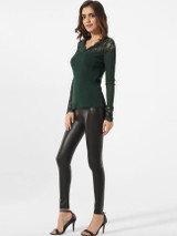 Casual V Neck Hollow Out Lace Patchwork Plain Blouse Casual V Neck Hollow Out Lace Patchwork Plain Blouse