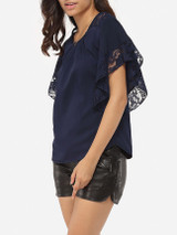 Casual Batwing Round Neck Chiffon Lace Hollow Out Lace Patchwork Plain Blouse Casual Batwing Round Neck Chiffon Lace Hollow Out Lace Patchwork Plain Blouse