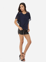 Casual Batwing Round Neck Chiffon Lace Hollow Out Lace Patchwork Plain Blouse Casual Batwing Round Neck Chiffon Lace Hollow Out Lace Patchwork Plain Blouse