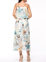Casual Spaghetti Strap Abstract Print Chiffon Maxi Dress