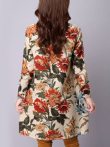 Casual Split Neck Floral Printed Loose Shift Dress