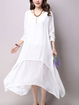 Casual V-Neck Asymmetric Hem Double Layer Shift Dress