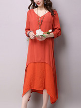 Casual V-Neck Asymmetric Hem Double Layer Shift Dress