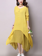 Casual V-Neck Asymmetric Hem Double Layer Shift Dress