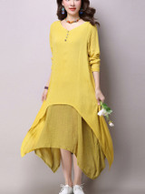 Casual V-Neck Asymmetric Hem Double Layer Shift Dress