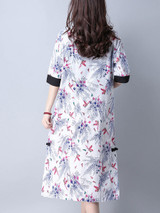 Casual Round Neck Slit Pocket Printed Maxi Dress With Half Sleeve