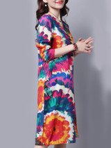 Casual Round Neck Pocket Multi-Color Printed Shift Dress