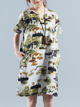 Casual Round Neck Slit Pocket Printed Special Shift Dress