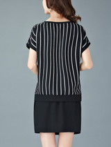 Casual Round Neck Vertical Striped Shift Dress