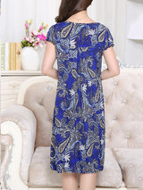 Casual V-Neck Patch Pocket Midi Shift Dress In Paisley Printed