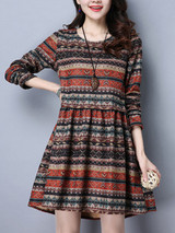Casual Round Neck Striped Extraordinary Skater Dress
