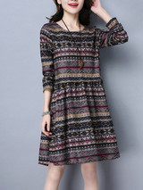 Casual Round Neck Striped Extraordinary Skater Dress