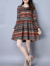 Casual Round Neck Striped Extraordinary Skater Dress