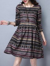 Casual Round Neck Striped Extraordinary Skater Dress