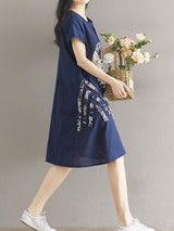 Casual Round Neck Ruffle Trim Printed Shift Dress