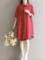 Casual Turn Down Collar Printed Shirt Dress