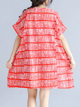 Casual Round Neck Patch Pocket Striped Oversized Shift Dress