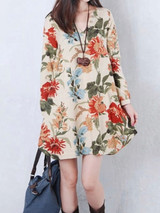 Casual V-Neck Floral Printed Sack Shift Dress