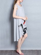 Casual Round Neck Printed High-Low Shift Dress