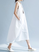Casual Round Neck Pocket Solid Sack Maxi Dress