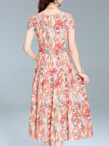 Casual Swing Round Neck Maxi Dress In Abstract Print