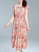 Casual Swing Round Neck Maxi Dress In Abstract Print