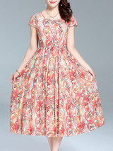 Casual Swing Round Neck Maxi Dress In Abstract Print